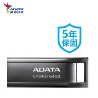 威刚（ADATA）UR340 金属 黑色 64GB 高速传输U盘USB3.2接口 招标投标电脑办公车载音箱存储商务优盘
