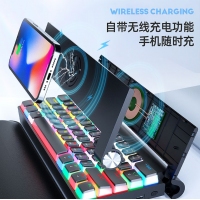 爱国心 GK618 黑色布丁 2.4G无线蓝牙机械键盘 支持热插拔 双拼布丁键帽 可手机无线充电 三模青轴