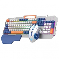 蝰蛇KM160 白蓝 机械手感键盘金属面板游戏电竞发光笔记本台式通用有线键鼠套装