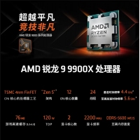 AMD 锐龙9 9900X处理器 散片 4nm 12核 24线程 加速频率至高 5.6GHz 120W AM5接口