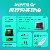 华硕天选Air 2024 FA401WV370银色 锐龙AI9HX-370 32G 1TB RTX4060-8G 电竞游戏本